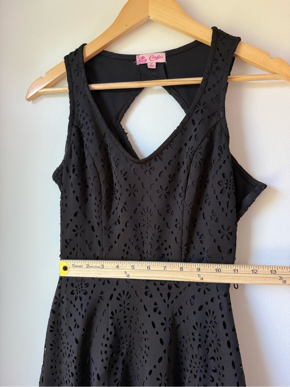 Candie's Black Eyelet Mini Dress with Keyhole Back - Picture 3 of 6